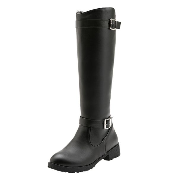 women boots belt buckle high-tube boots locomotive side zip fashion shoes, Black
women boots belt buckle high-tube boots locomotive side zip fashion shoes, Black