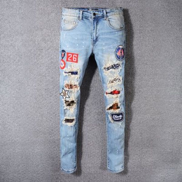 brand designer ripped jeans men's hi street hip hop men's trousers denim jogger pants knee holes washed damaged jeans, Blue
brand designer ripped jeans men's hi street hip hop men's trousers denim jogger pants knee holes washed damaged jeans, Blue