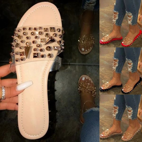 women rivet sandals ankle strap line style buckle ladies transparent bling slippers flats summer shoes cool girl plus size, Black
women rivet sandals ankle strap line style buckle ladies transparent bling slippers flats summer shoes cool girl plus size, Black