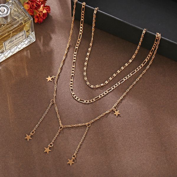 bohemian multilayer pentagram star chokers necklace beach short gold color chains chocker necklaces for women female jewelry, Golden;silver
bohemian multilayer pentagram star chokers necklace beach short gold color chains chocker necklaces for women female jewelry, Golden;silver