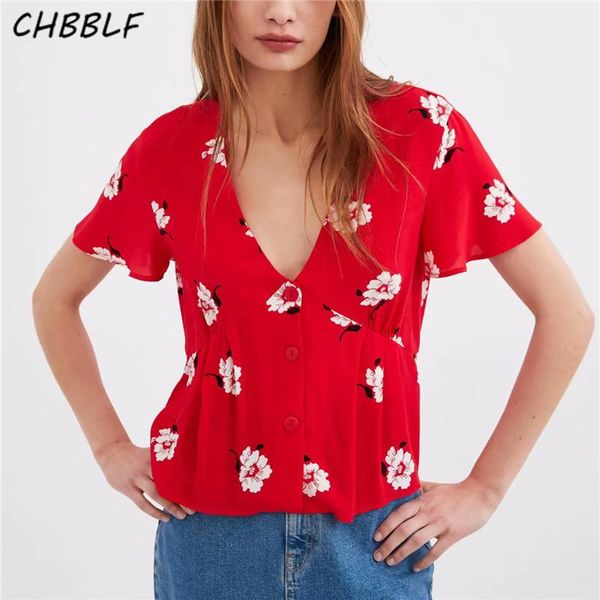 women red floral print blouse deep v neck short sleeve pleated cute female casual chic blusas bgb9175, White
women red floral print blouse deep v neck short sleeve pleated cute female casual chic blusas bgb9175, White