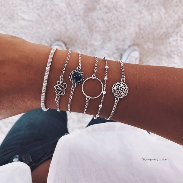 6 pcs/set fashion hollow lotus gem circle bead simple multilayer silver bracelet set women party wedding jewelry accessories, Golden;silver
6 pcs/set fashion hollow lotus gem circle bead simple multilayer silver bracelet set women party wedding jewelry accessories, Golden;silver
