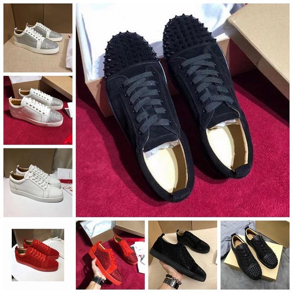 red bottom suede spike sneaker women designer casual shoes men luxury leather sneaker fashion red sole platform shoes with box, Black
red bottom suede spike sneaker women designer casual shoes men luxury leather sneaker fashion red sole platform shoes with box, Black