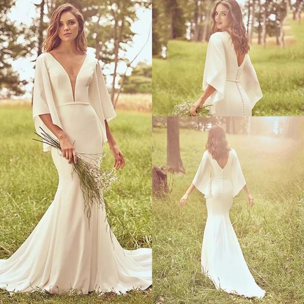 sexy глубокий v-образным вырезом русалка свадебное платье богемского лето dolman рукава развертки платья свадебный поезд свадебные платья 20, White
sexy глубокий v-образным вырезом русалка свадебное платье богемского лето dolman рукава развертки платья свадебный поезд свадебные платья 20, White