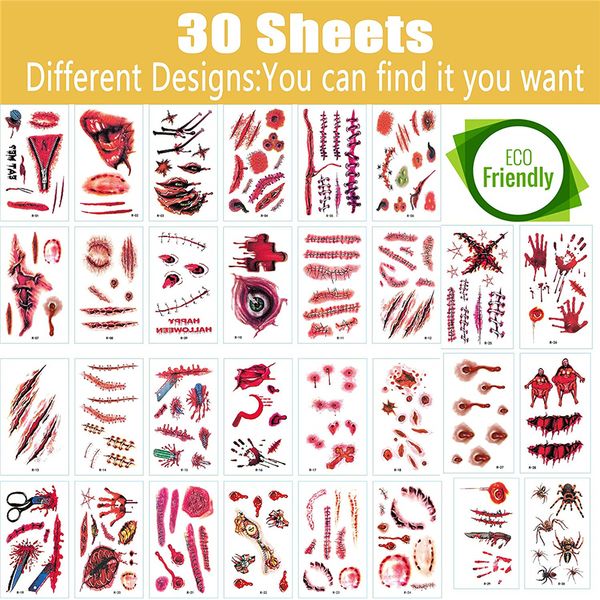 30 sheets/set halloween tattoo sticker bloody scar sticker temporary tattoo masquerade prank makeup props party cosplay costume jk1909
30 sheets/set halloween tattoo sticker bloody scar sticker temporary tattoo masquerade prank makeup props party cosplay costume jk1909