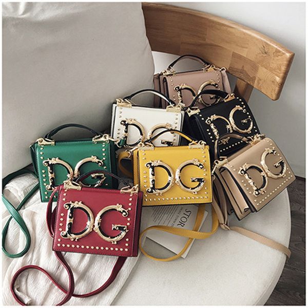 women dc letter shoulder bags pu leather crossbody bag fashion handbag rivet design messager bags outdoor travel phone pouch girls purse dhl, Black 
women dc letter shoulder bags pu leather crossbody bag fashion handbag rivet design messager bags outdoor travel phone pouch girls purse dhl, Black