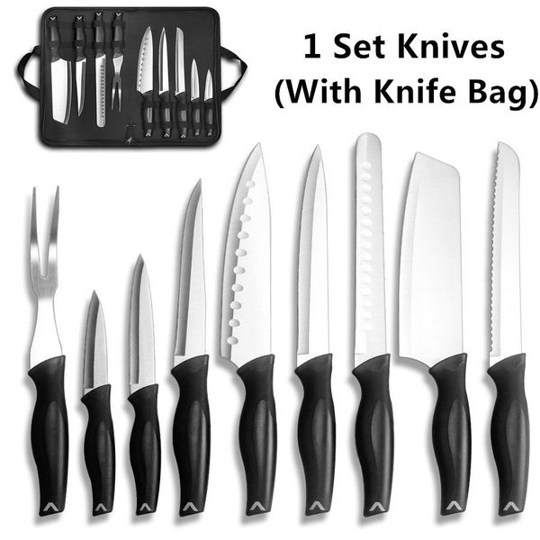 9pcs professional chef knife set kitchen knives stainless steel knife set with one nylon knife bag
9pcs professional chef knife set kitchen knives stainless steel knife set with one nylon knife bag