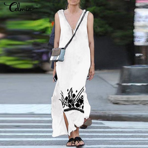 2019 summer beach dress celmia women v-neck sleeveless printed maxi long dresses casual loose split lady sundress plus size, Black;gray
2019 summer beach dress celmia women v-neck sleeveless printed maxi long dresses casual loose split lady sundress plus size, Black;gray