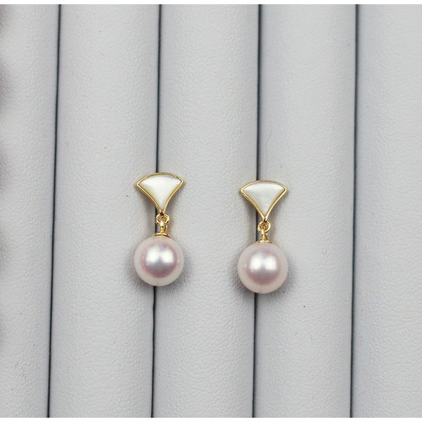

madalena sarara 8.5mm saltwater pearl sakura pink akoya pearl earrings s925 earrings stud luxury elegant jewelry, Golden;silver
