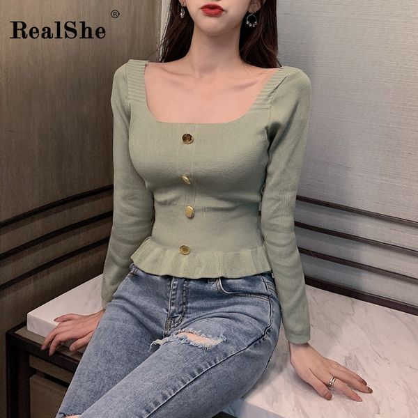 realshe long sleeve sweater women square collar buttons ruffles sweater woman pullover spring casual autumn pullover women, White;black
realshe long sleeve sweater women square collar buttons ruffles sweater woman pullover spring casual autumn pullover women, White;black