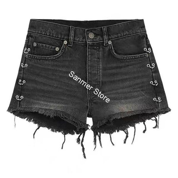 women tassel denim shorts ring zipper pockets fashion jeans 2020 summer new female clothes, Blue