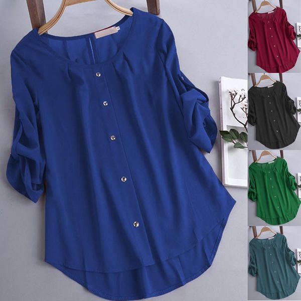 women's ladies casual round neck three quarter sleeve loose fitting solid colour pleated chiffon buttons shirts tunic, White
women's ladies casual round neck three quarter sleeve loose fitting solid colour pleated chiffon buttons shirts tunic, White