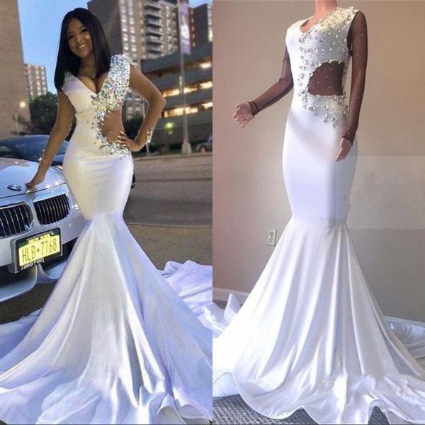 2019 white prom dresses black girls vintage mermaid evening gowns beads crystals ruched long cutaway sides vestidos
2019 white prom dresses black girls vintage mermaid evening gowns beads crystals ruched long cutaway sides vestidos