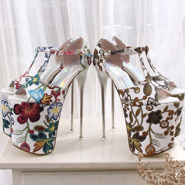 summer women's shoes 20cm heel height platform t-strap women's sandals ethnic style embroidered female pumps 34--43 md-22, Black
summer women's shoes 20cm heel height platform t-strap women's sandals ethnic style embroidered female pumps 34--43 md-22, Black