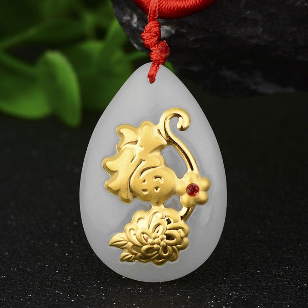 men women hetian jade 24k gold necklace pendant natural jade flower water drop pendants for christmas exquisite gift, Silver
men women hetian jade 24k gold necklace pendant natural jade flower water drop pendants for christmas exquisite gift, Silver