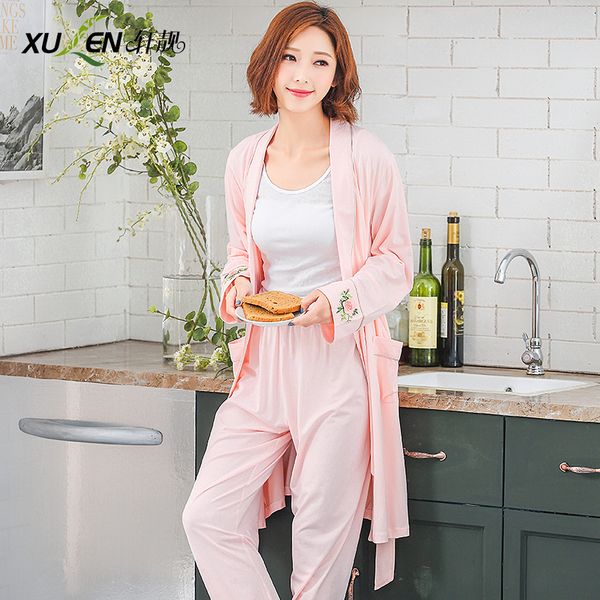 women long sleeve dressing gown spring bathrobe kimono robe and night pant set home sleep and lounge plus size modal sleepwear, Black;red
women long sleeve dressing gown spring bathrobe kimono robe and night pant set home sleep and lounge plus size modal sleepwear, Black;red