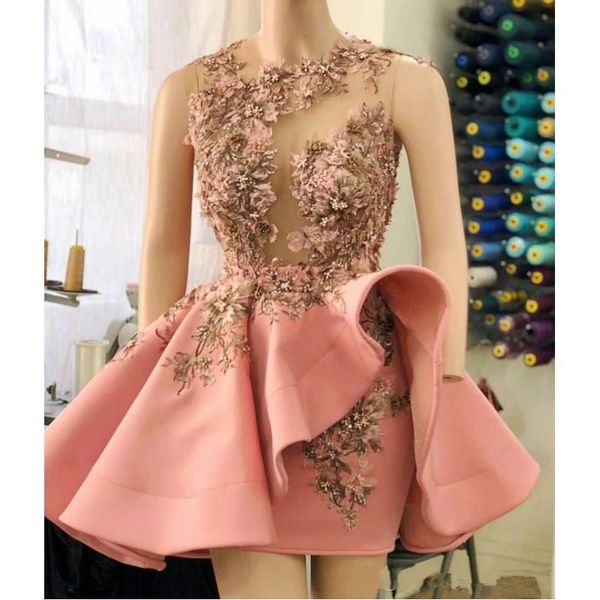 blush pink short cocktail dresses ruffles peplum 3d floral appliques beaded sheer neck party dress mini illusion prom dress, Black
blush pink short cocktail dresses ruffles peplum 3d floral appliques beaded sheer neck party dress mini illusion prom dress, Black
