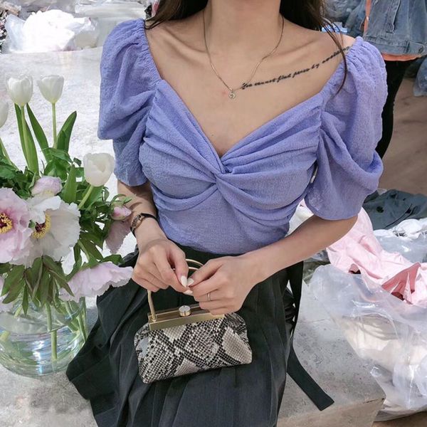 2020 summer purple puff sleeve crop women v-neck bow design elegant shirt korean ladies, White
2020 summer purple puff sleeve crop women v-neck bow design elegant shirt korean ladies, White