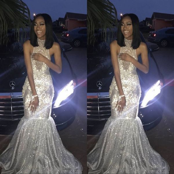 sparkly silver sequins mermaid prom dresses 2020 see through halter plus size formal evening party gowns african, Black
sparkly silver sequins mermaid prom dresses 2020 see through halter plus size formal evening party gowns african, Black