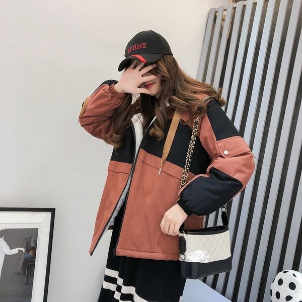 color matching casual hooded thickening casaco female warm women 2019 fashion coat parka jacket winter outwear cotton padded, Black
color matching casual hooded thickening casaco female warm women 2019 fashion coat parka jacket winter outwear cotton padded, Black
