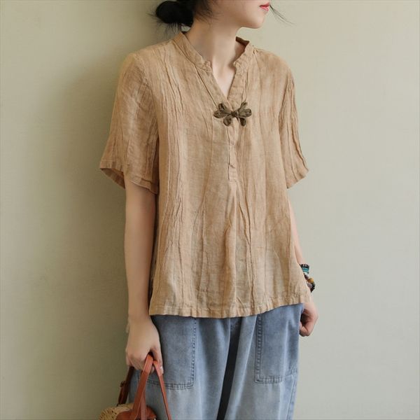 crepe flax handmade flower plate buckle t-shirt short sleeve 2020 loose dry old breathable linen t-shirt female, White
crepe flax handmade flower plate buckle t-shirt short sleeve 2020 loose dry old breathable linen t-shirt female, White