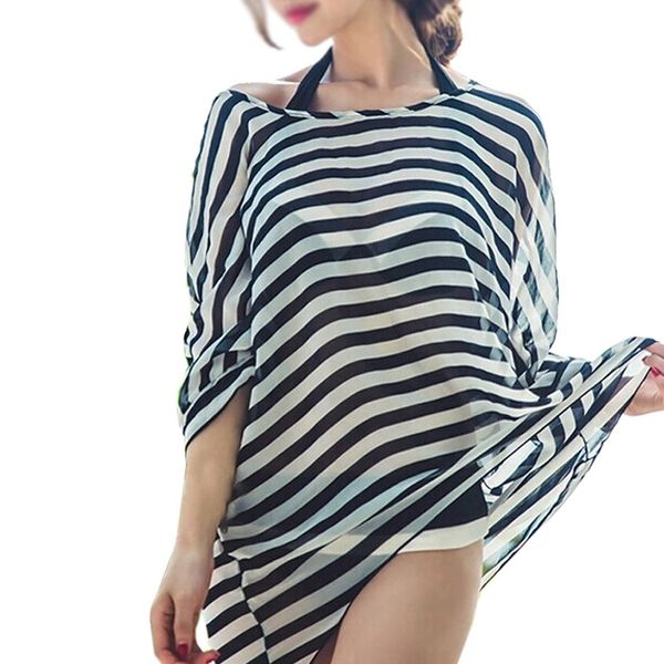 women bikini swimwear cover-up beach dress oversized chiffon bathing suit black and white stripes, Blue;gray
women bikini swimwear cover-up beach dress oversized chiffon bathing suit black and white stripes, Blue;gray