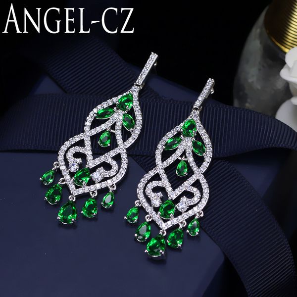 angelcz boho ethnic style cubic zirconia jewelry flawless teardrop green natural stone prom long hanging earring for women ae099, Silver
angelcz boho ethnic style cubic zirconia jewelry flawless teardrop green natural stone prom long hanging earring for women ae099, Silver