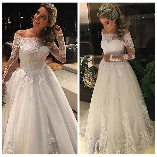 long sleeves lace appliques a-line wedding dresses beading bridal gowns modest 2020 women vestidos de mariee custom plus size fornal, White
long sleeves lace appliques a-line wedding dresses beading bridal gowns modest 2020 women vestidos de mariee custom plus size fornal, White