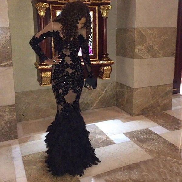 black feather prom dresses with long sleeves sheer champange arabic evening gowns real tulle mermaid formal dresses gowns plus size, Black;red
black feather prom dresses with long sleeves sheer champange arabic evening gowns real tulle mermaid formal dresses gowns plus size, Black;red