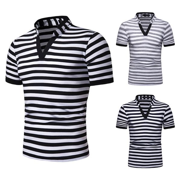 2019 new style fashion and personality youth men trend v-neck stripes fashion loose casual short sleeve polot shirt, White;black
2019 new style fashion and personality youth men trend v-neck stripes fashion loose casual short sleeve polot shirt, White;black