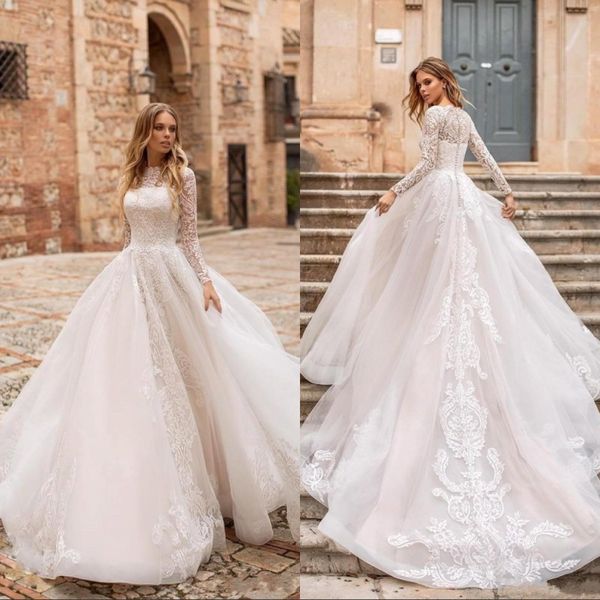 elegant castle long sleeves lace a line wedding dresses tulle lace applique sweep train formal bridal gowns robe de, White
elegant castle long sleeves lace a line wedding dresses tulle lace applique sweep train formal bridal gowns robe de, White