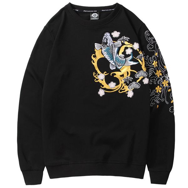 2019 new carp embroidery loose fleece pullovers hip hop streetwear plus size hooded cotton sweatshirt men casual autumn winter, Black
2019 new carp embroidery loose fleece pullovers hip hop streetwear plus size hooded cotton sweatshirt men casual autumn winter, Black
