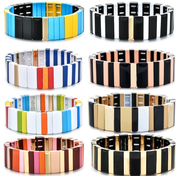 8 colors retro wide enamel elastic stretch bracelets hand woven mixed tile beads bracelet cuff women men lover present pulsera, Golden;silver
8 colors retro wide enamel elastic stretch bracelets hand woven mixed tile beads bracelet cuff women men lover present pulsera, Golden;silver