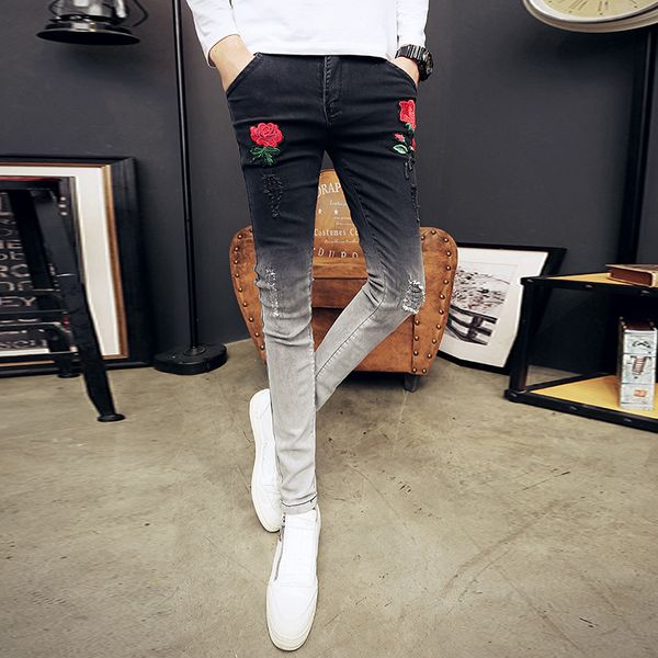 men skinny jeans new fashion flower embroidery male casual slim fit black denim pants hip hop denim pants trousers jeans men, Blue
men skinny jeans new fashion flower embroidery male casual slim fit black denim pants hip hop denim pants trousers jeans men, Blue