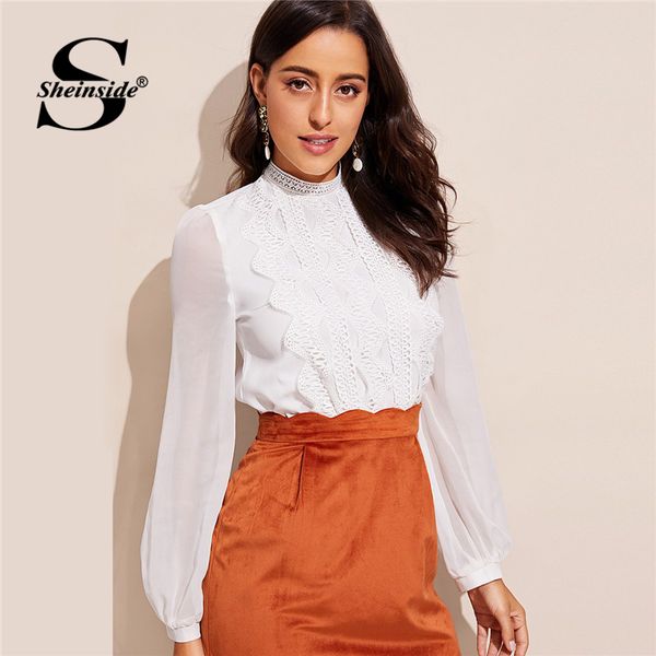 sheinside elegant white blouse women mock-neck lace trim bishop sleeve 2019 spring ladies long sleeve blouses solid
sheinside elegant white blouse women mock-neck lace trim bishop sleeve 2019 spring ladies long sleeve blouses solid