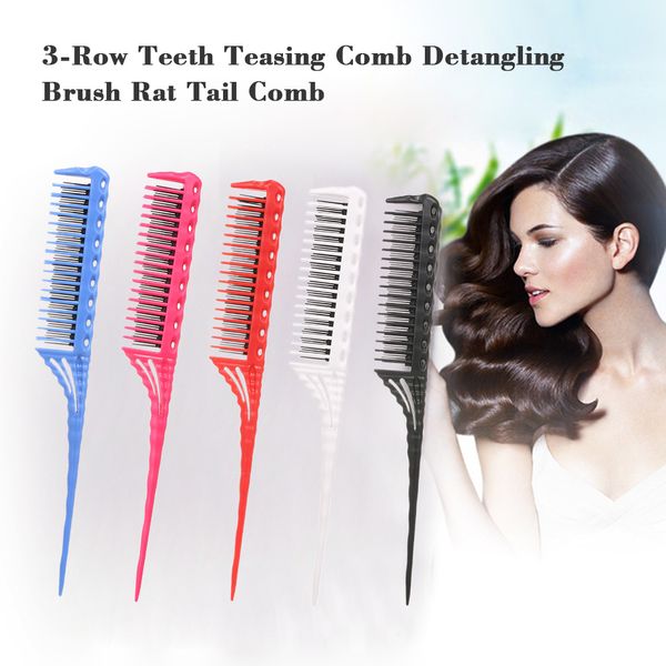 3-row teeth teasing comb detangling brush rat tail comb adding volume back coming hairdressing combs, Silver
3-row teeth teasing comb detangling brush rat tail comb adding volume back coming hairdressing combs, Silver