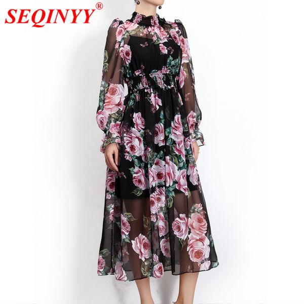 seqinyy chiffon dress pink rose flowers summer new fashion runway women's lantern sleeve black loose beach dress, Black;gray
seqinyy chiffon dress pink rose flowers summer new fashion runway women's lantern sleeve black loose beach dress, Black;gray