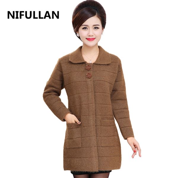 nifullan thick knitted cardigan coat fall winter mother long sweater plus size double pockets outwear long sleeve warm knitwear, White;black
nifullan thick knitted cardigan coat fall winter mother long sweater plus size double pockets outwear long sleeve warm knitwear, White;black