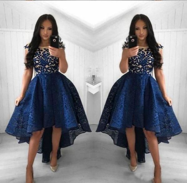 2019 Navy Blue Cocktail Dresses A Line Crew Neck Lace High Low Prom Dress Short Party Arabic Evening Gowns Vestidos
2019 Navy Blue Cocktail Dresses A Line Crew Neck Lace High Low Prom Dress Short Party Arabic Evening Gowns Vestidos