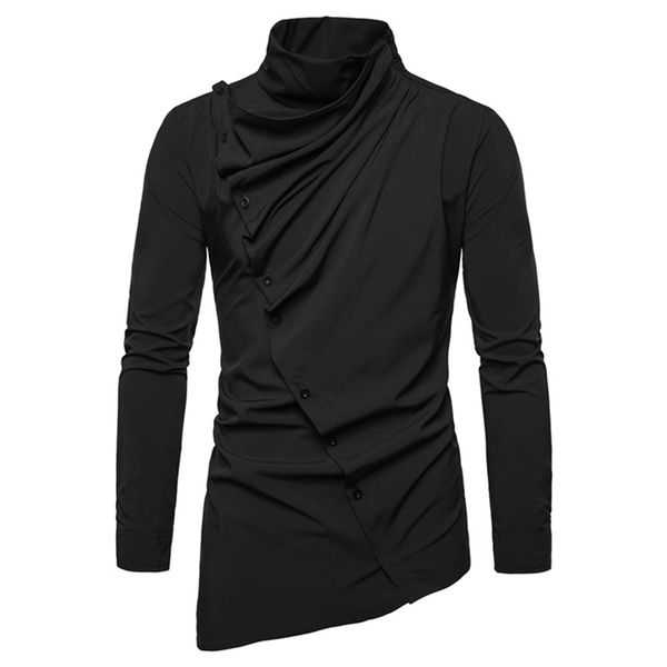 turtleneck soild color shirts business men asymmetrical slanting door stacking long sleeve shirt button male pleated shirt, White;black
turtleneck soild color shirts business men asymmetrical slanting door stacking long sleeve shirt button male pleated shirt, White;black