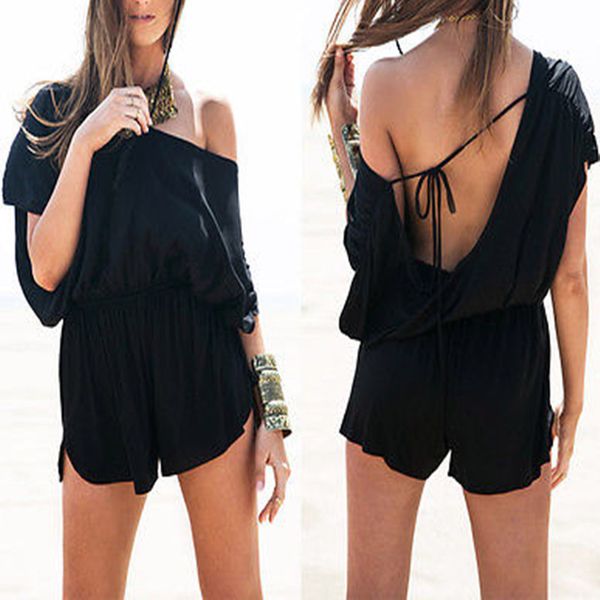 women summer off shoulder backless jumpsuit romper playsuit short pants, Black;white
women summer off shoulder backless jumpsuit romper playsuit short pants, Black;white