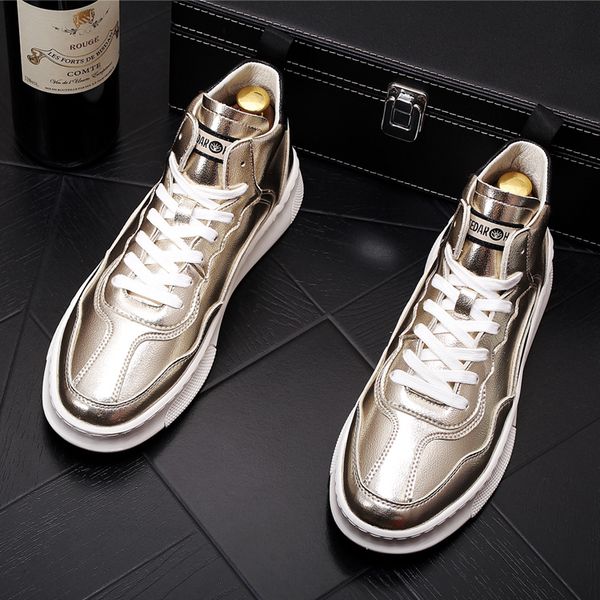 new arrival fashion men's glossy champagne silver charming casual lace-up platform shoes man trending leisure high shoes, Black
new arrival fashion men's glossy champagne silver charming casual lace-up platform shoes man trending leisure high shoes, Black
