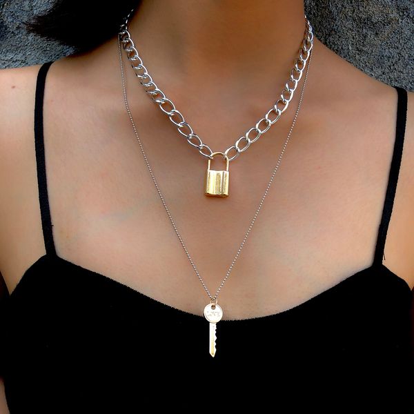 punk curb cuban padlock key pendant necklaces for men women hip hop multi layer lock choker necklaces collar jewelry, Silver
punk curb cuban padlock key pendant necklaces for men women hip hop multi layer lock choker necklaces collar jewelry, Silver
