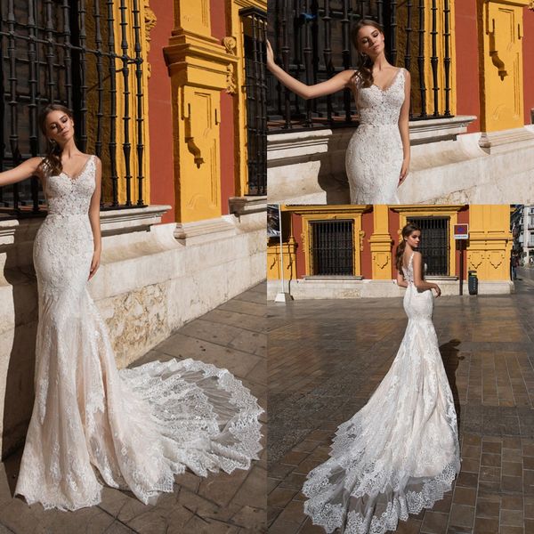 v neck satin mermaid bohemia wedding dresses 2020 tulle lace applique sweep train outdoor wedding bridal gowns robes de mariée with buttons, White
v neck satin mermaid bohemia wedding dresses 2020 tulle lace applique sweep train outdoor wedding bridal gowns robes de mariée with buttons, White