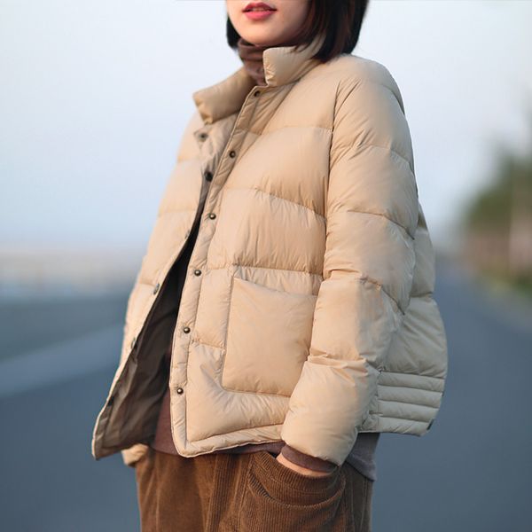 tay's 2019 new temperament simple light short down jacket female retro japanese white duck down jacket, Black
tay's 2019 new temperament simple light short down jacket female retro japanese white duck down jacket, Black