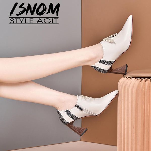 isnom patchwork wood heels shoes cow leather lace up strange heels shoes women sequined cloth pumps lady, Black
isnom patchwork wood heels shoes cow leather lace up strange heels shoes women sequined cloth pumps lady, Black