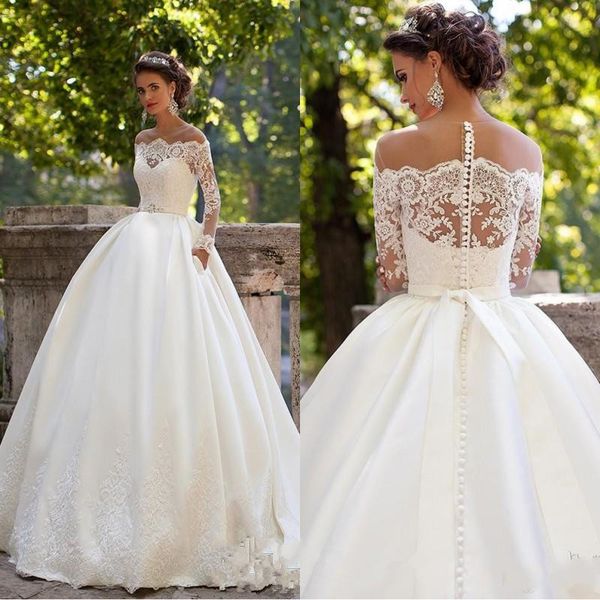 milla nova 2019 long sleeves wedding dresses sheer neckline appliques sweep train satin vintage country bridal gowns vestidos de noiva, White
milla nova 2019 long sleeves wedding dresses sheer neckline appliques sweep train satin vintage country bridal gowns vestidos de noiva, White
