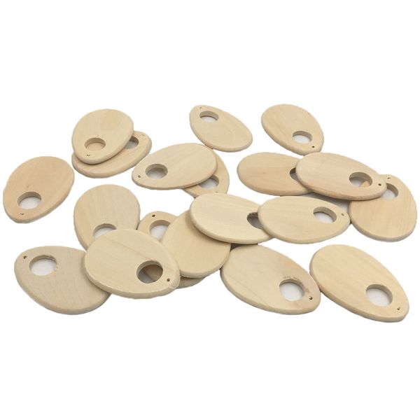 100pcs 57mmx39mm Wood Handmade Pendant Wooden Waterdrop Drip Earring Accessories Hollow Round Natural Unfinished Wood Beads