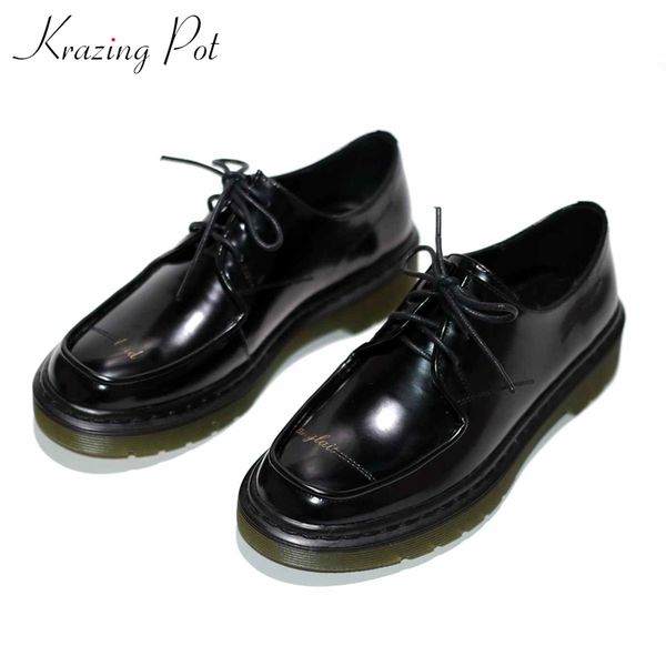 krazing pot british style genuine leather shoes elegant solid round toe med heels lace up concise casual style women pumps l01, Black
krazing pot british style genuine leather shoes elegant solid round toe med heels lace up concise casual style women pumps l01, Black