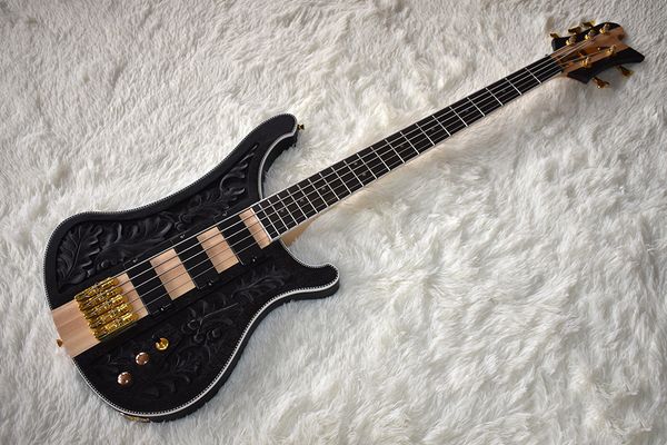 factory 5 strings black electric bass guitar with carved pattern,neck-thru-body,stars frets inlay,can be customized
factory 5 strings black electric bass guitar with carved pattern,neck-thru-body,stars frets inlay,can be customized